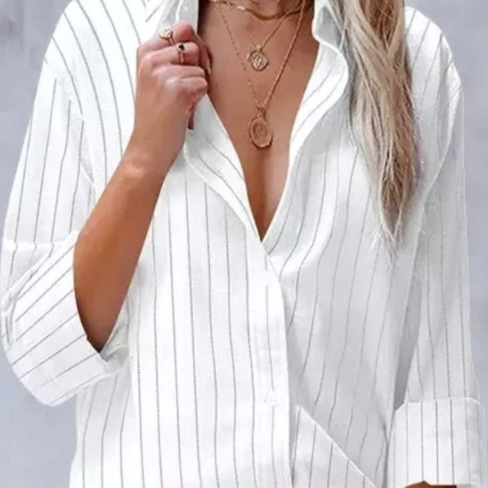 White Striped Blouse - XLG - New with Tags